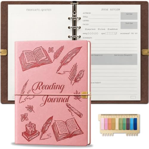 Reading Journal for Book Tracking PU Leather Book Journal (Pink)