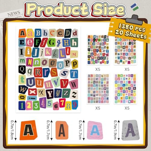 1380PCS Letter Stickers for Scrapbooking,20Sheets Magazine Alphabet Sticker