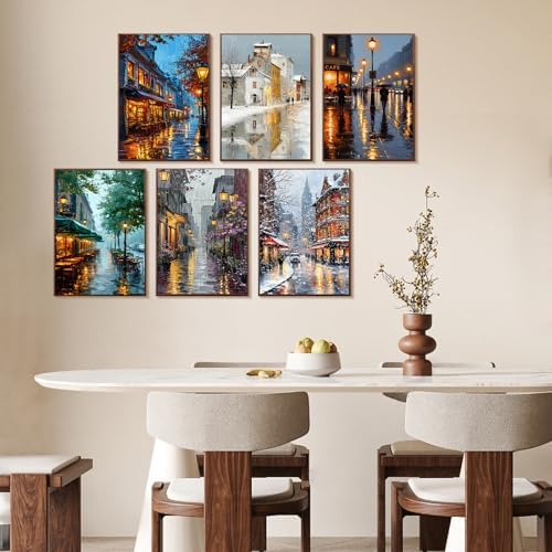 6 Pack Paint by Numbers Kit for Adults Beginner Street Scenery, 10x14 Inch | City View DIY Acrylic Painting, Without Frame Canvas, Stress Relief Craft Kits, For Home Wall Decor Gift