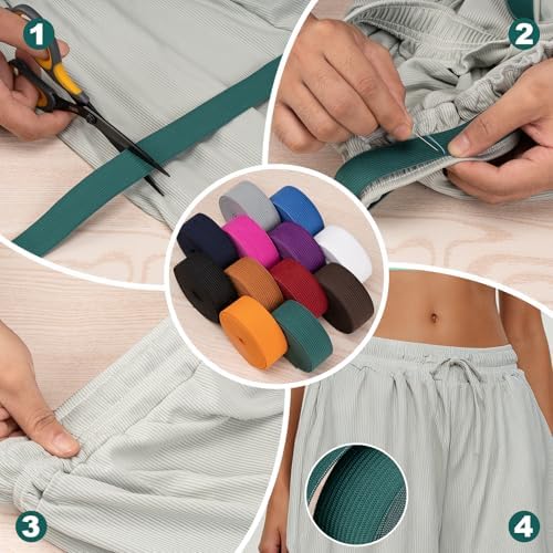 Airisoer Elastic Bands for Sewing 12 Rolls 1 Inch x 2.2 Yards, Dark Colors
