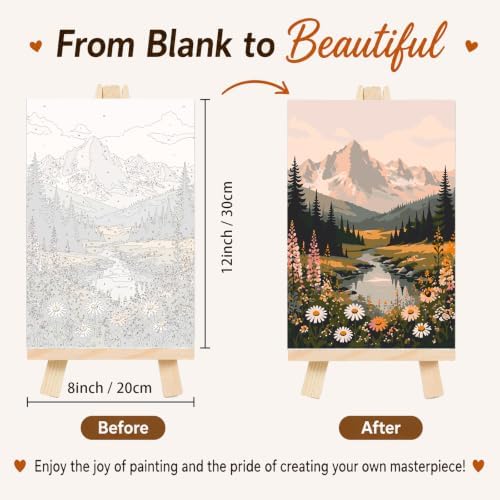 AUKELHJ 4 Pack Framed Paint by Numbers Kit for Adults, Nature, 8x12 inch | Paint by Number for Adults, Beginner Friendly, Framed Canvas, Easel Included, Fun and Relaxing, Gifts Box, Home Wall Decor