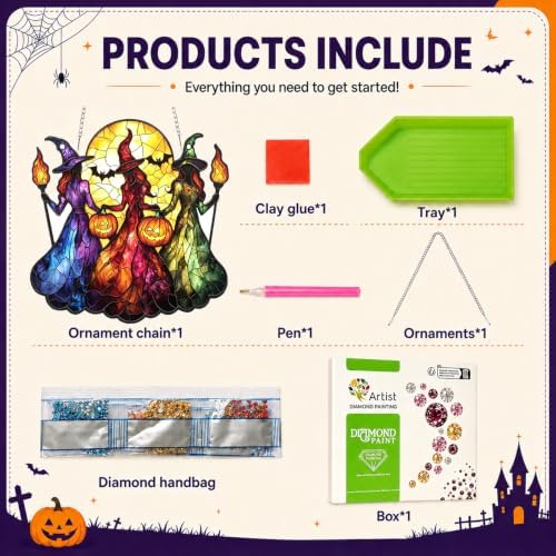 Witch Hanging Diamond Art Kits for Adults, Diamond Painting Suncatchers