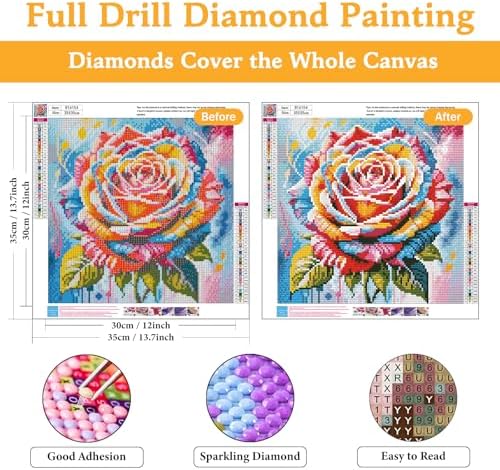 Diamond Art Kits for Adults & Beginners, Colorful Rose Diamond Painting Kit