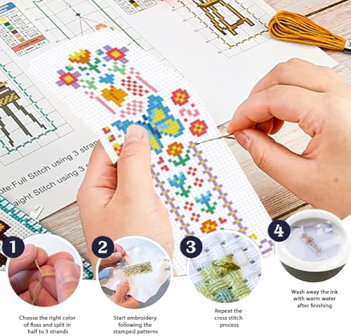 ORIGACH 6 Set Vintage Folk Floral Cross Stitch Bookmark Kit for Beginner