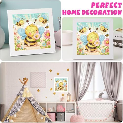 Bee Diamond Art Painting Kits for Kids with Frame Ages 4-8-12 (7x7 inch)