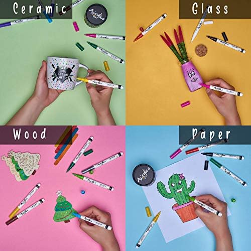 Acrylic Paint Markers Set of 30 Paint Pens –Extra Fine Tip for Fabric, Wood, Glass, Canvas, Rock, Metal & Ceramic – Non-Toxic Art Supplies for Adult Coloring & Kids Crafts