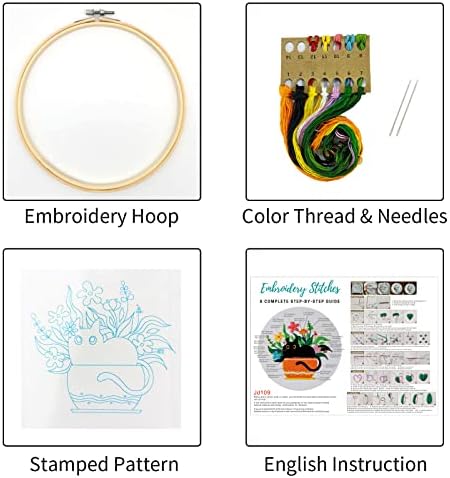 Louise Maelys Black Cat Embroidery Kit for Beginners Botanical Craft