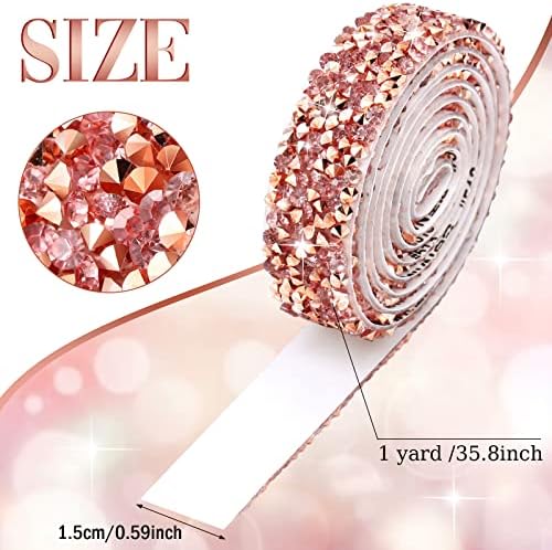 Xinnun 5 Rolls Rhinestone Ribbon Self-Adhesive Crystal Shiny Rhinestone Strips Bling Resin Diamond Ribbon for Graduation Party Decor, DIY Prom Dress,Craft(Pink, Rose Gold,0.59 Inch,Basic Style)