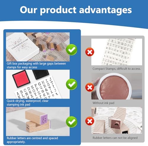CraftyManor 61 PCS Small Letter Stamps and Ink Pad for Crafting, Clay Alphabet Wooden Rubber Stamp Kit, DIY Craft Scrapbook Supplies for Card Making (Small-63PCS)