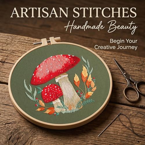 Harimau Adult Beginner Embroidery Starter Kit, Complete Set with 4 Patterns, 2 Hoops, Needles, Scissors, Instruction Guide & Stitching Video Tutorials