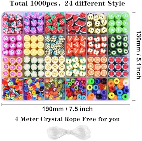 1000PCS Polymer Clay Beads Bracelet Making kit, 24 Style Cute Fun Beads Fruit Beads Charms for Jewelry Necklace Earring Making DIY Accessories for Women Girls