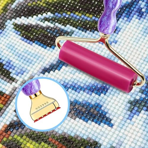 Diamond Painting Pen Kit - 7 Metal Tip Diamond Art Tools, 5D Diamond Painting Accessories for Adults Beginners, Resin Pen with Straight/Bent/Flat/Roller Nibs, Tray & Clay