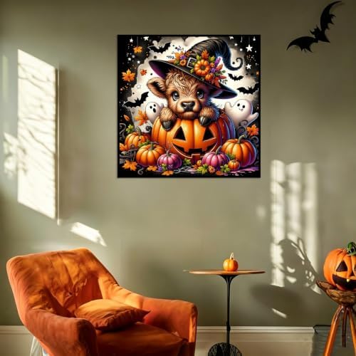 WNPOKN Halloween Highland Cow Diamond Art Kits for Adults