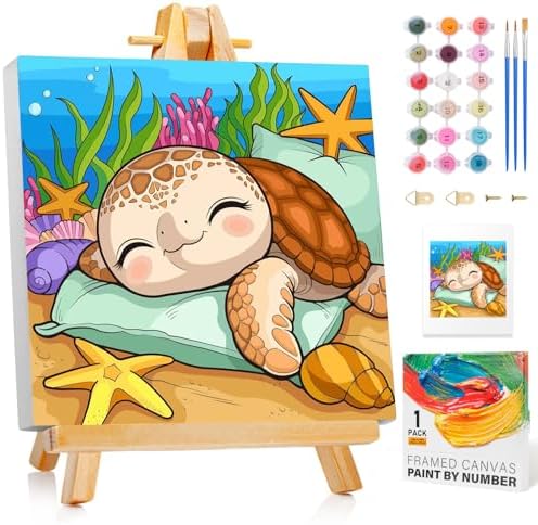 GEEHEIY Paint by Numbers Kit for Kids with Frame, Sea Turtle, No Easel