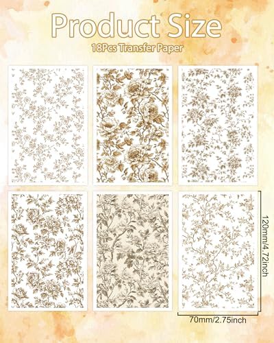Puocaon Brown Flower Clay Transfer Paper - 18 Pcs Traditional Chinoiserie Art Design Transfer Sheets for Polymer Clay Brown Floral Earrings Design Jewelry Making