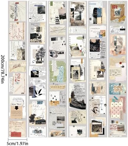 Abstract Art Die Cut PET Tape Stickers For Journaling Vintage Aesthetic Scrapbook Stickers Freedom is The Wilderness Theme Collage Decorative PET Sticker Rolls For Scrapbooking Junk Journal Supplies