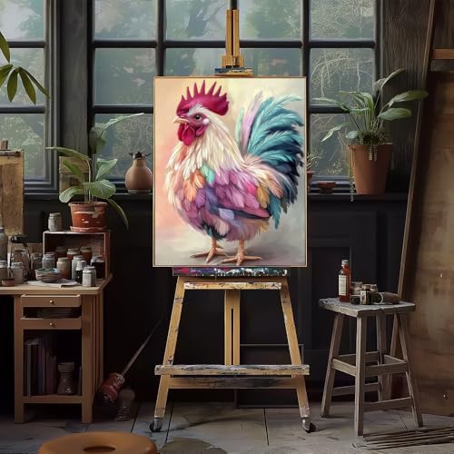 Natuyalo Paint by Numbers Kit for Adults - Colorful Rooster Adult Paint by Number Kits on Canvas Without Frame for Beginner, Animals Acrylic Painting by Numbers Kit for Gift Home Wall Decor 16x20 inch