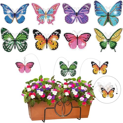 Vcekract 8Pcs Butterfly Diamond Art Garden Stakes for Adults