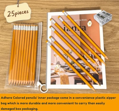 Adhere 25pcs Checking Pencils Erasable colored Pencils Pre-Sharpened #2 HB,for Checking Tests Grading,Map Coloring, editing Office Favors,including a Free sharpener. (Gold)