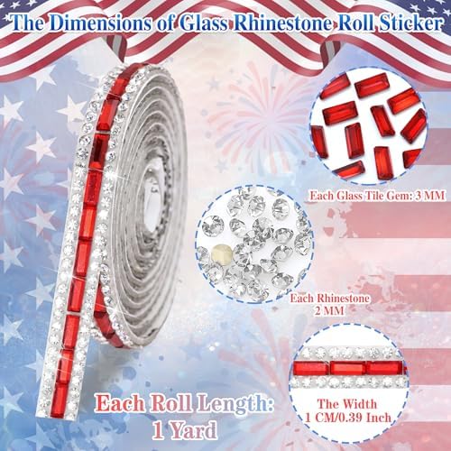 Patriotic Rhinestone Ribbons Red Blue White Diamond Strip Sticker
