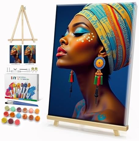 HeeBenor Framed Paint by Numbers Kit for Adults, Black Women, 8x12 Inch