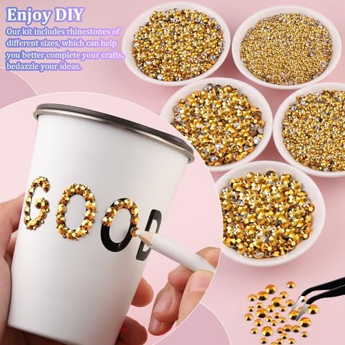 30000Pcs Mine Gold Rhinestones for Bedazzling with B7000 Jewelry Glue, Bedazzler Kit Bulk Flatback Gems, Resin Rhinestones for Crafting Crafts Clothing Shoes Fabric Nail Art Assorted Size 2/3/4/5/6mm
