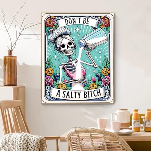 GOUOYANA Paint By Numbers Kit for Adults-Skull Don't BE Salty Funny Canvas | Adult Paint by Number Kits on Canvas for Painting DIY Skull DON'T A SALTY Painting by Numbers for Home Wall Art Gift 12X16in
