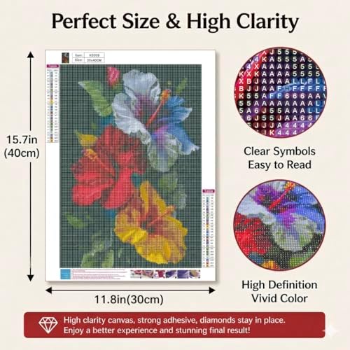 5D Diamond Art Kits for Adults, Hibiscus Flower Diamond Painting Kit