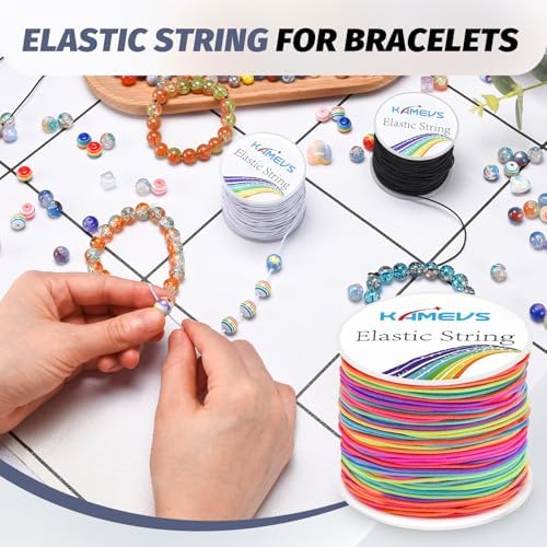 Elastic String, 3 Rolls 495 Feet, 1mm Sturdy Stretchy Cord, Elastic String for Bracelets, Beading, Necklaces, Jewelry Making (White, Black, and Rainbow)