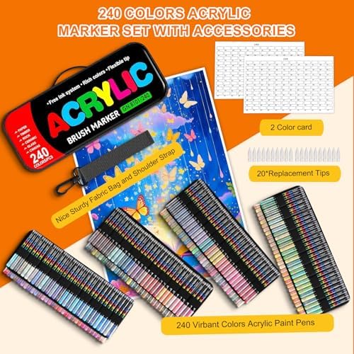288 Colors Acrylic Paint Markers, Brush Tip Paint Pens for Rock Wood Glass