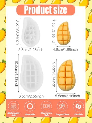 Mango Silicone Mold – 2 Pieces Mangos Slice Silicone Fruit Mold for Chocolate, Candy, Fondant, Candle, Soap, Resin & Cake Decor, 3D DIY Baking Tool for Parties & Gifts (Mango)