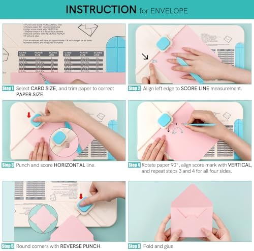 Envelope Punch Board, 3-in-1 Envelope Maker, Bows, Gift Box Punch Boards for Crafting, All-in-on Scrapbook Envelopes Scribe Punches Board with Indentation Pen for Handicrafts Crafts Scrapbooking Tool