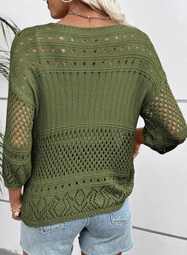 EVALESS Crochet Tops for Women Hollow Out Knit Sweaters
