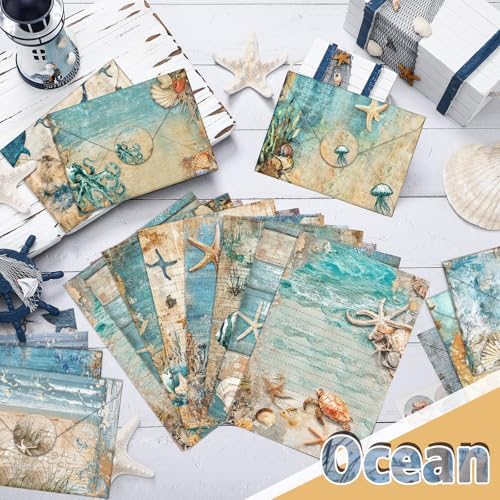 TaoBary 160 Pcs Ocean Stationery Paper and Envelopes Set, 5.5 x 8.25''