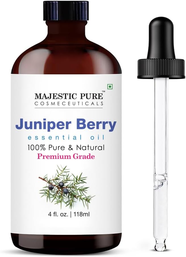 Majestic Pure Essential Oil with Glass Dropper - 100% Pure and Natural - Essential Oils for Diffuser, Aromatherapy, Soap and Candle Making, Juniper Essential Oil, Juniper Oil, 4 Fl Oz | 100% Pure & Natural Premium Grade Oil for Hair, Skin Care, Carrier...
