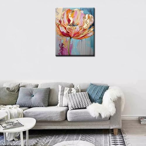 Aihonmin Beautiful Floral Paint by Number for Adult and Kids Beginner,Pink Petal Canvas Oil Painting Kit Digital Painting,Vintage Watercolor Living Room Decoration,(Without Frame