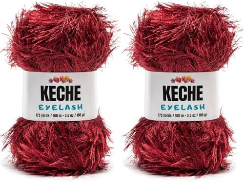 Eyelash Fun Fur Yarn - Premium Soft Crochet Yarn DIY Hand Knitting 100% Polyester 175 Yds 3.53 Oz (Pack of 2) - Burgundy
