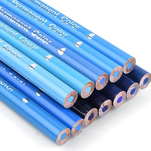 12 Blue Colored Pencils Oil Based, Pre-sharpened Wooden Color Pencils Set