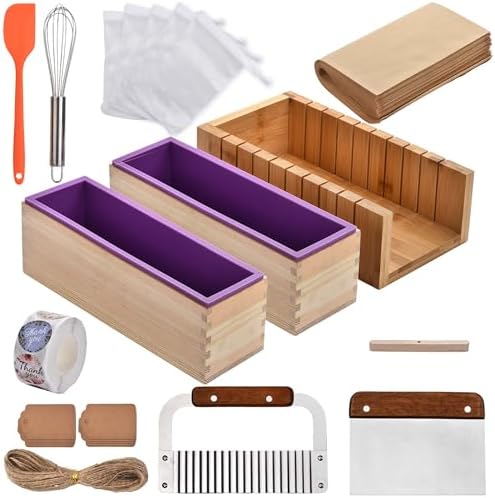 Soap Molds with Bamboo Cutting Box and 2 PCS Silicone and Wood Molds Box