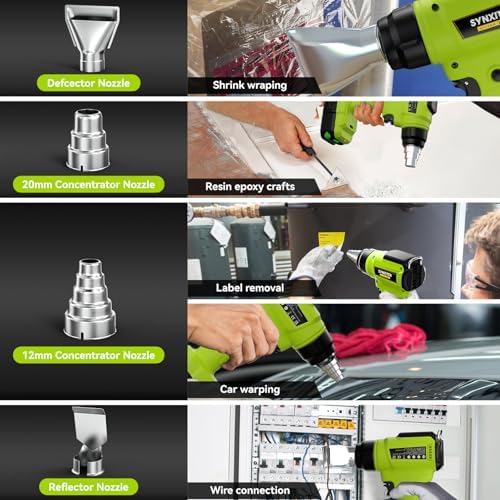 Compatible with Ryobi 18V Battery Cordless Heat Gun, 350W LED Light, Quick Heat Welded Heat Gun 122°F - 120°F Variable Temperature Control with 4 Nozzles and Scraper for Crafts(No Battery)