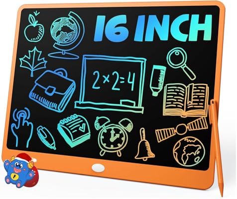 TEKFUN LCD Writing Tablet Doodle Board, 16inch Colorful Drawing Tablet Kids Travel Essentials, Kid Toys 6 7 8 Year Old Girls Boys (Orange)