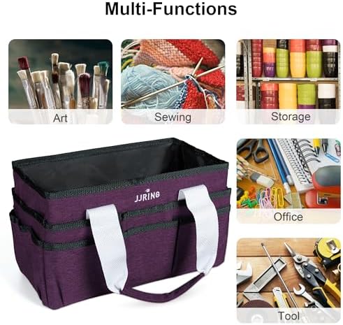 JJRING Craft Organizer Tote Bag Art Storage Caddy Deep Purple | With Multiple Pockets For Sewing, Scrapbooking, School, Medical, And Office Supplies