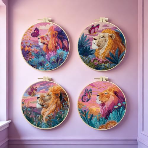 Embroidery Kit for Adult Craft Lovers, Butterflies and Lions Embroidery Kit