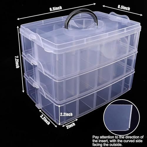 Bead Organizer 3 Tier 30 grid Stackable Craft Tackle Storage Container | Stackable 3-Tier Design, 30 Compartments, for Beads Washi Tape Toys Jewelry Beauty and Sewing Supplies