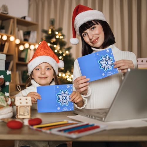 Dispowreath 24 Pcs DIY Christmas Card Making Kits with Envelopes DIY Christmas Craft Make Your Own Snowflakes Greeting Card Making Supplies for Holiday Xmas Party Decoration Favor