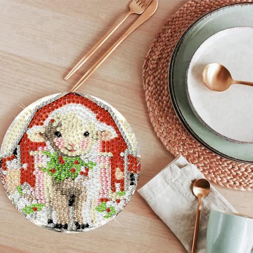 8 Pack Christmas Diamond Art Coasters Kits, (Cork Wooden Pad) 4x4 inch