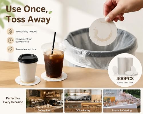 TaoBary 400 Pcs Round Cardboard Coasters Bulk, 4 Inch 1mm Thick,White