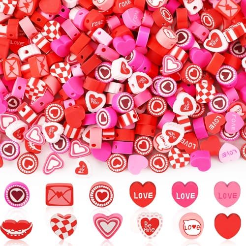 300Pcs Valentine's Day Polymer Clay Beads for Jewelry Making