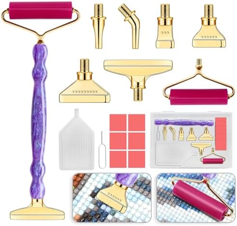 Diamond Painting Pen Kit - 7 Metal Tip Diamond Art Tools, 5D Diamond Painting Accessories for Adults Beginners, Resin Pen with Straight/Bent/Flat/Roller Nibs, Tray & Clay