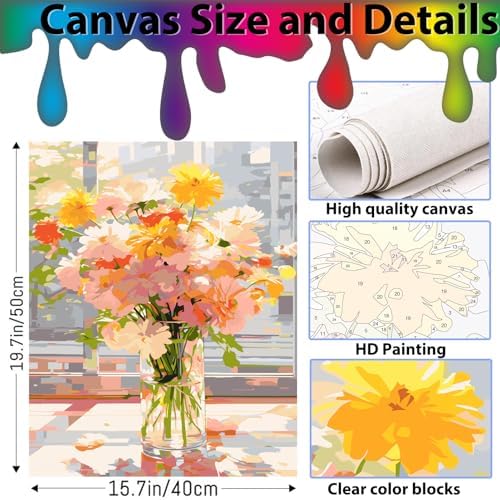 Arpilul Flowers Paint by Number for Adults-Paint by Numbers for Adults Beginner, Adult Paint by Number Kits on Canvas for Home Wall Art Decoration and Gifts 16x20Inch(Z-YH42)
